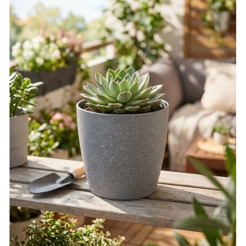 Šedý kvetináč Strend Pro Stone, 23x20,5 cm, efekt kameňa