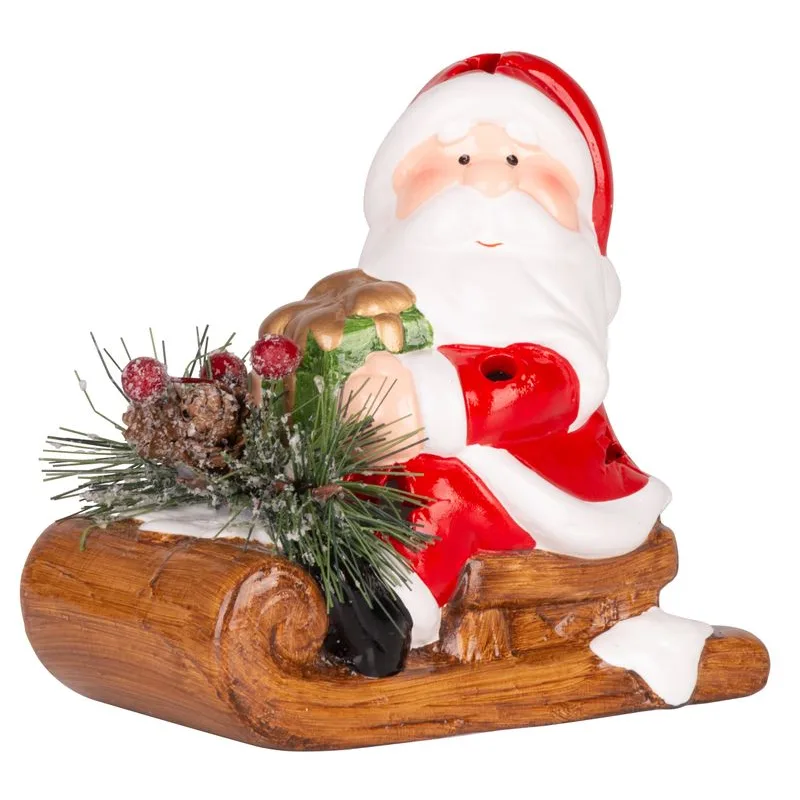 Vianočná dekorácia Santa na saniach, LED, terakota, 12,6x8,5x11,5 cm