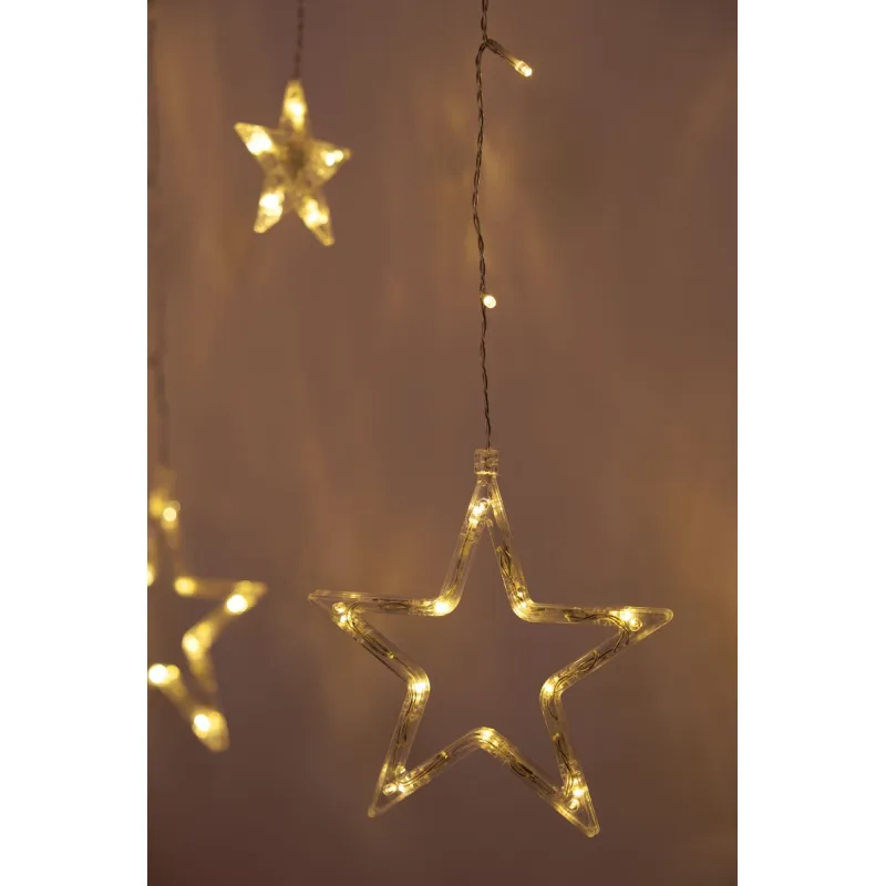 Vianočné osvetlenie reťaz Curtain, 138× LED, teplá biela, s hviezdami, 2,2×0,9 m, exteriér