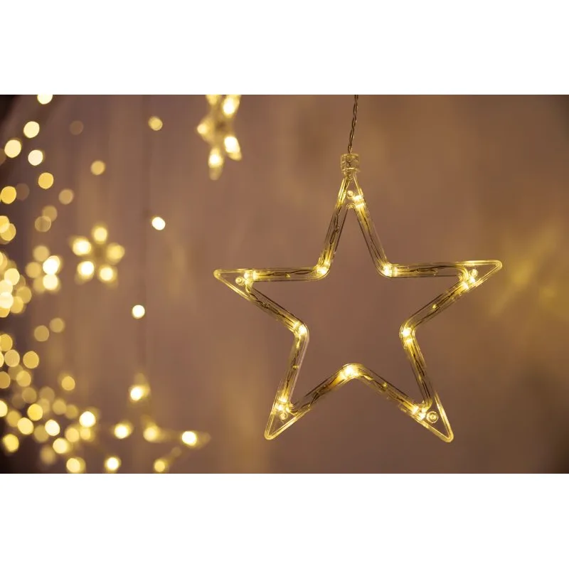 Vianočné osvetlenie reťaz Curtain, 138× LED, teplá biela, s hviezdami, 2,2×0,9 m, exteriér