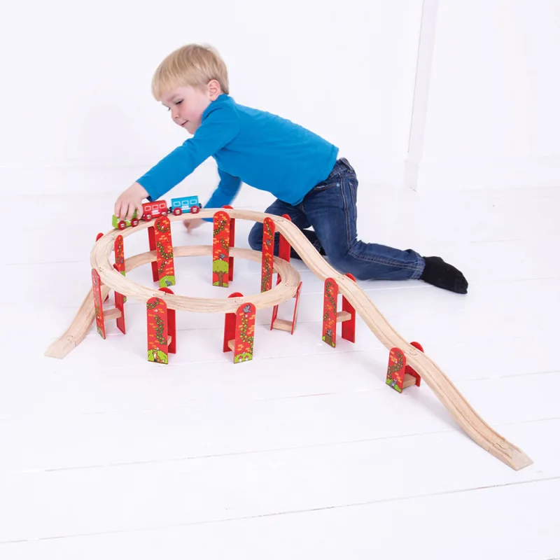 Bigjigs Rail Drevené vláčiky - Viacúrovňový set koľají