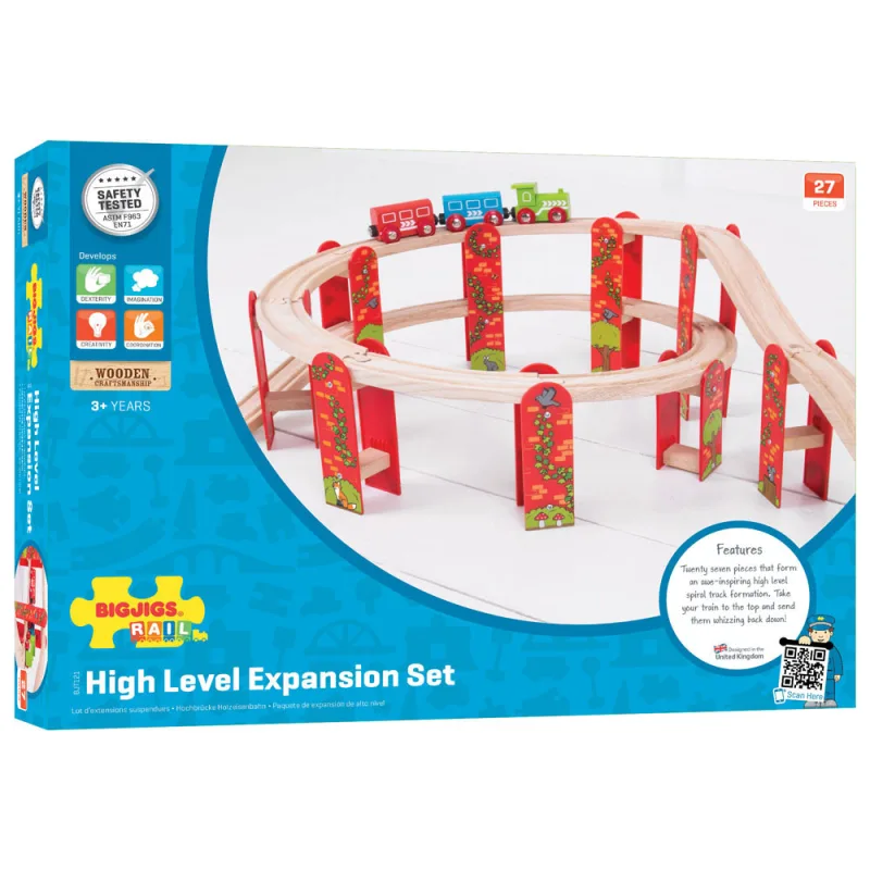 Bigjigs Rail Drevené vláčiky - Viacúrovňový set koľají