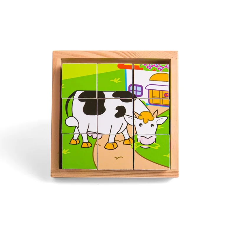 Bigjigs Toys Drevené obrázkové kocky kubusy - Zvieratká 9 kociek