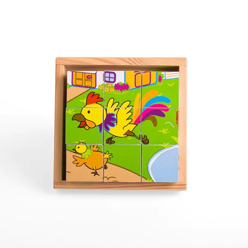 Bigjigs Toys Drevené obrázkové kocky kubusy - Zvieratká 9 kociek