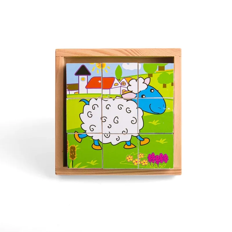 Bigjigs Toys Drevené obrázkové kocky kubusy - Zvieratká 9 kociek