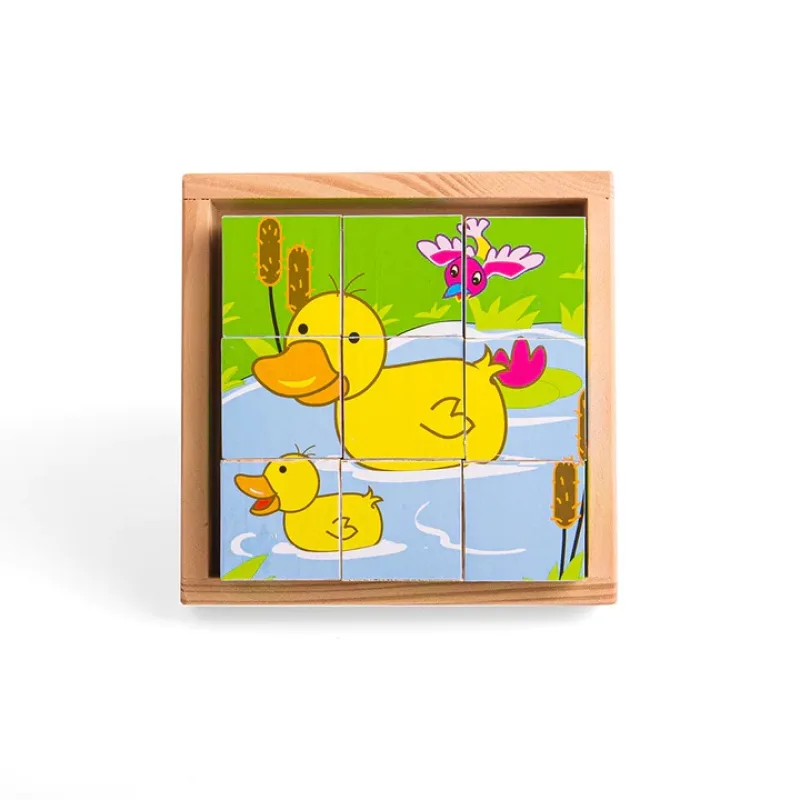 Bigjigs Toys Drevené obrázkové kocky kubusy - Zvieratká 9 kociek