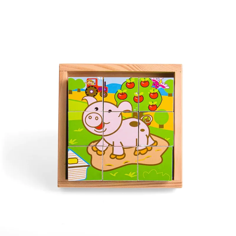 Bigjigs Toys Drevené obrázkové kocky kubusy - Zvieratká 9 kociek