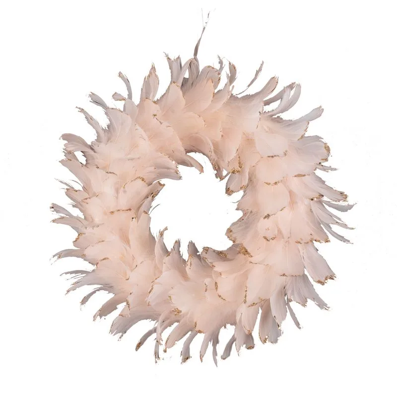 Veniec na dvere MagicHome, páperový závesný, ružový, 35 cm