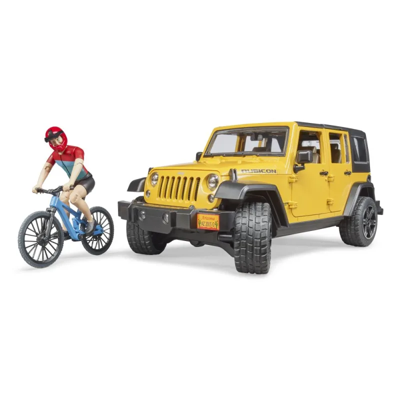 Bruder 2543 Jeep Wrangler Rubicon s bicyklom a cyklistom