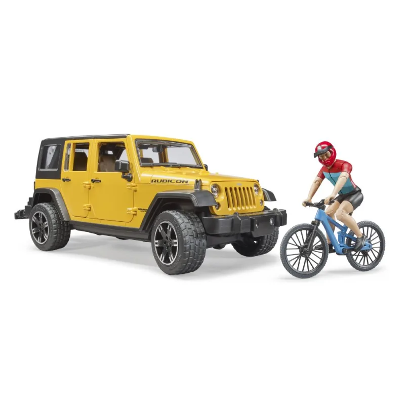 Bruder 2543 Jeep Wrangler Rubicon s bicyklom a cyklistom
