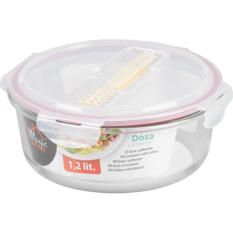 Dóza MagicHome okrúhla 1200 ml, sklenená, s vekom Clip a príborom
