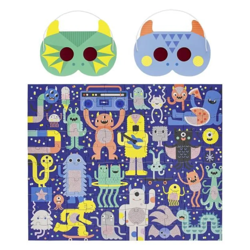 Petitcollage Puzzle príšerky 100 ks s 3D okuliarmi