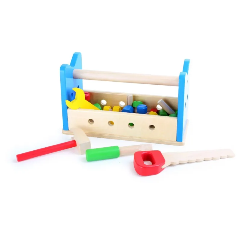 Drevený pracovný stôl a box s náradím 2v1