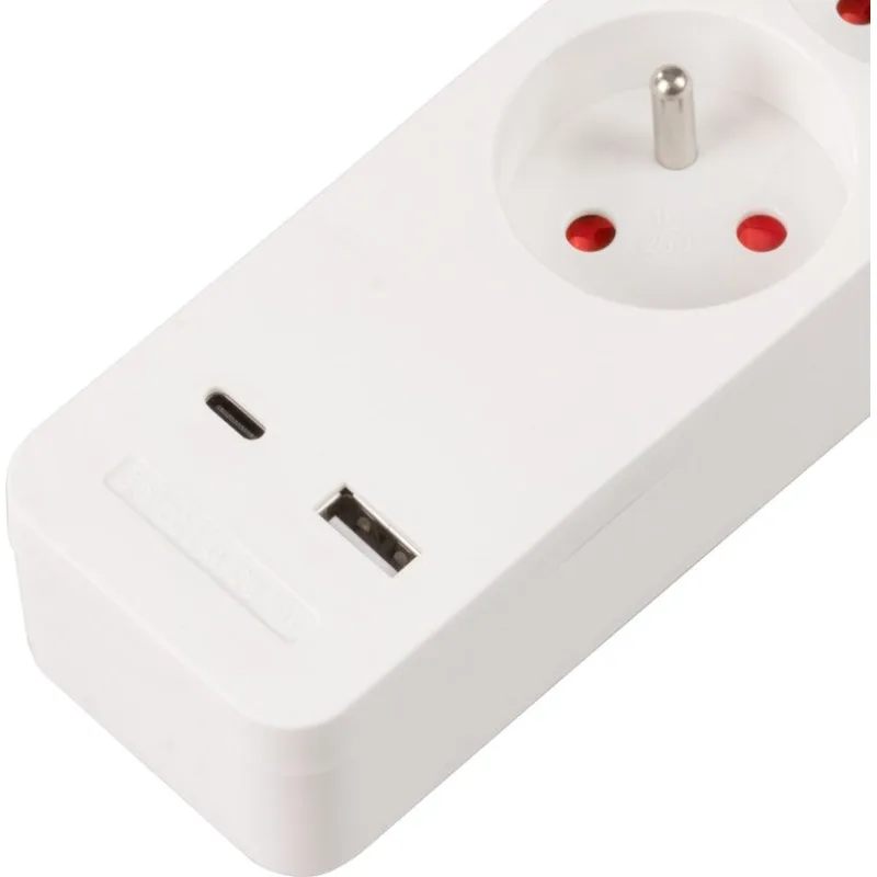 Predlžovací kábel LG-FB603K, 1,4 m, 3× zásuvka + vypínač, USB A/C