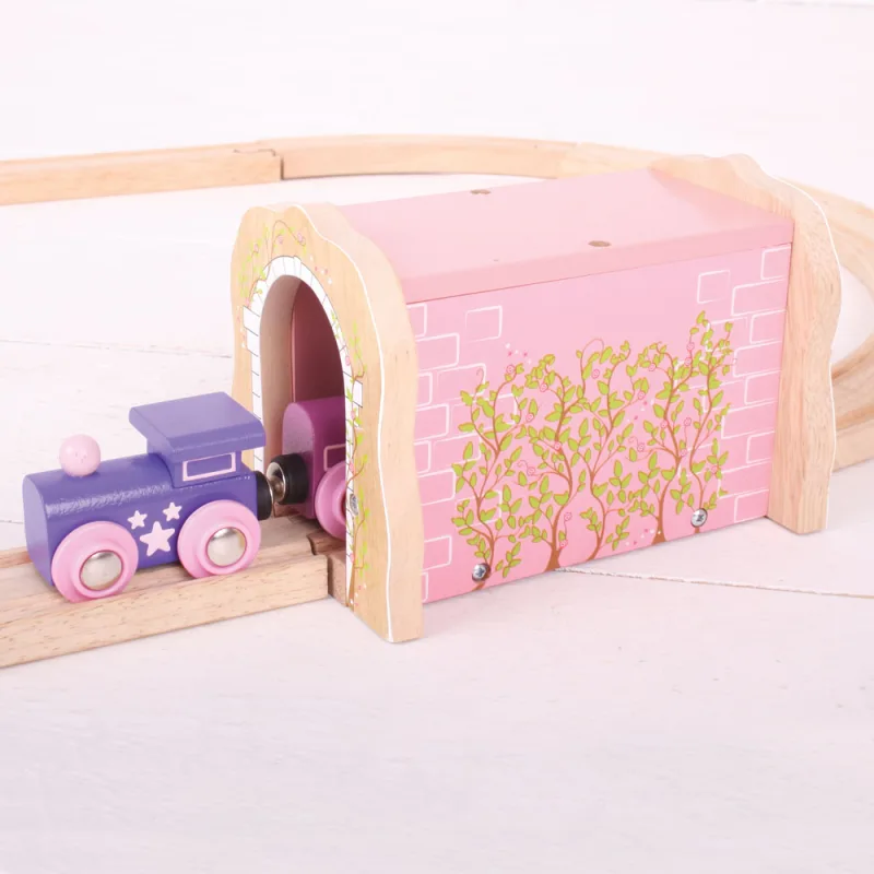 Bigjigs Rail Drevené vláčiky - Kamenný železničný tunel, ružový