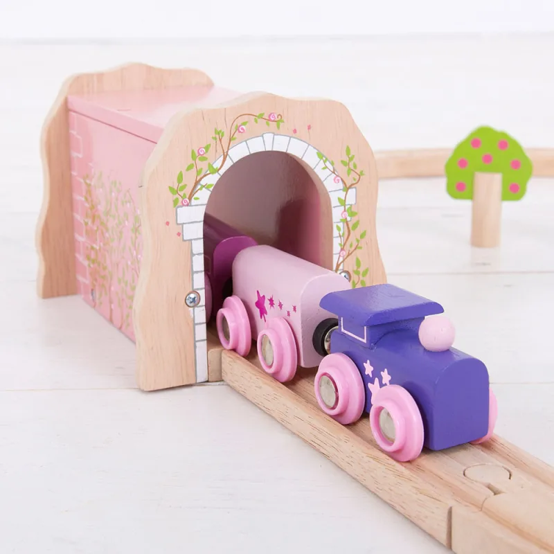 Bigjigs Rail Drevené vláčiky - Kamenný železničný tunel, ružový