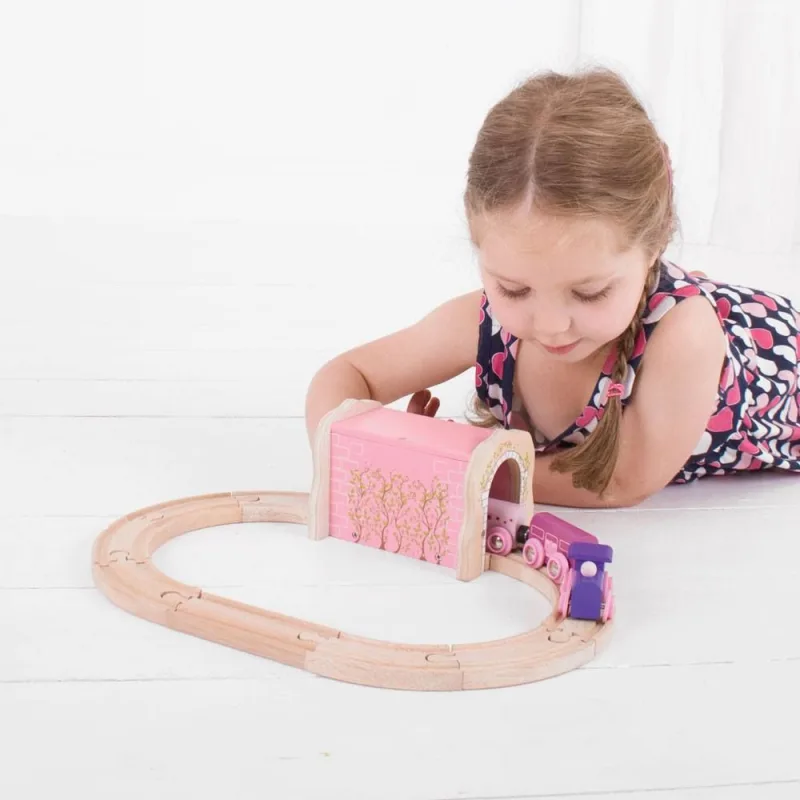 Bigjigs Rail Drevené vláčiky - Kamenný železničný tunel, ružový
