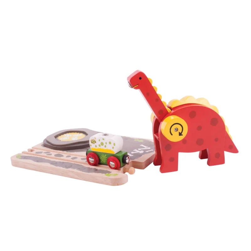 Bigjigs Rail Drevené vláčiky - Žeriav s dinosaurom