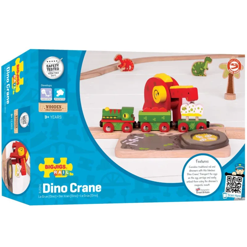 Bigjigs Rail Drevené vláčiky - Žeriav s dinosaurom