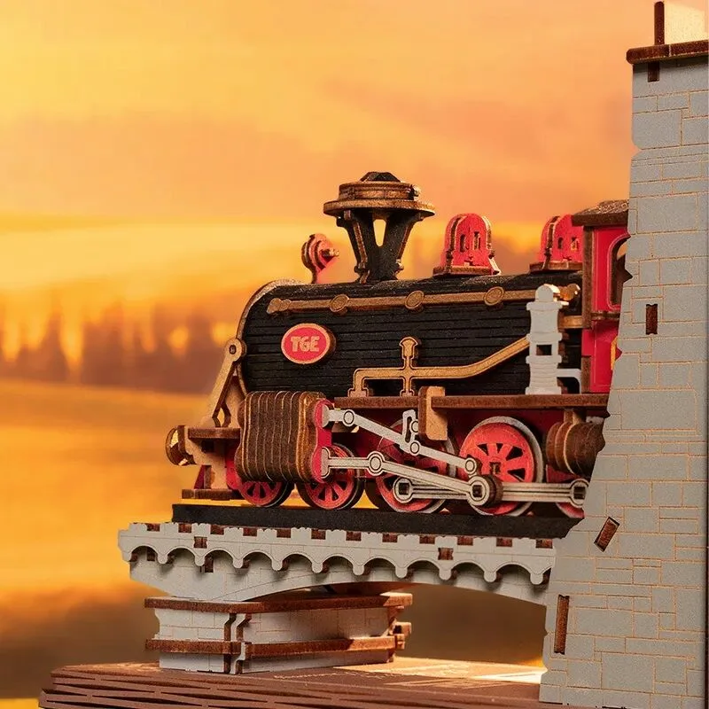 RoboTime 3D drevené puzzle Zarážka na knihy Historický parný vlak