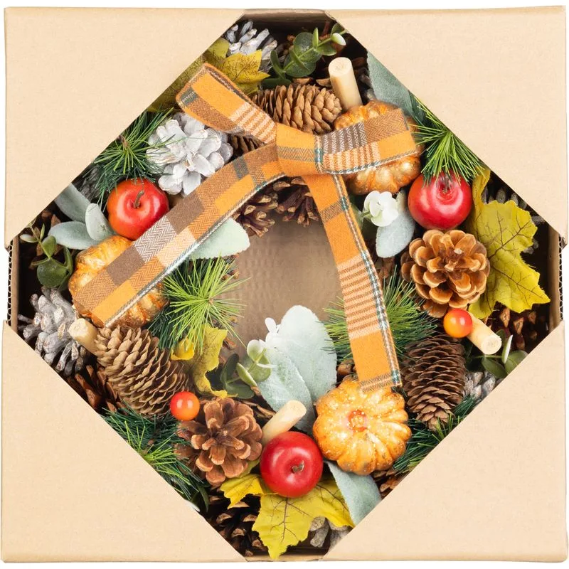 Veniec závesný, jesenný, oranžový, s mašľou, 30 cm