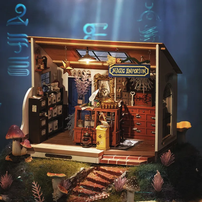 RoboTime Drevené 3D puzzle Miniatúra domčeka Kúzelnícky obchodík