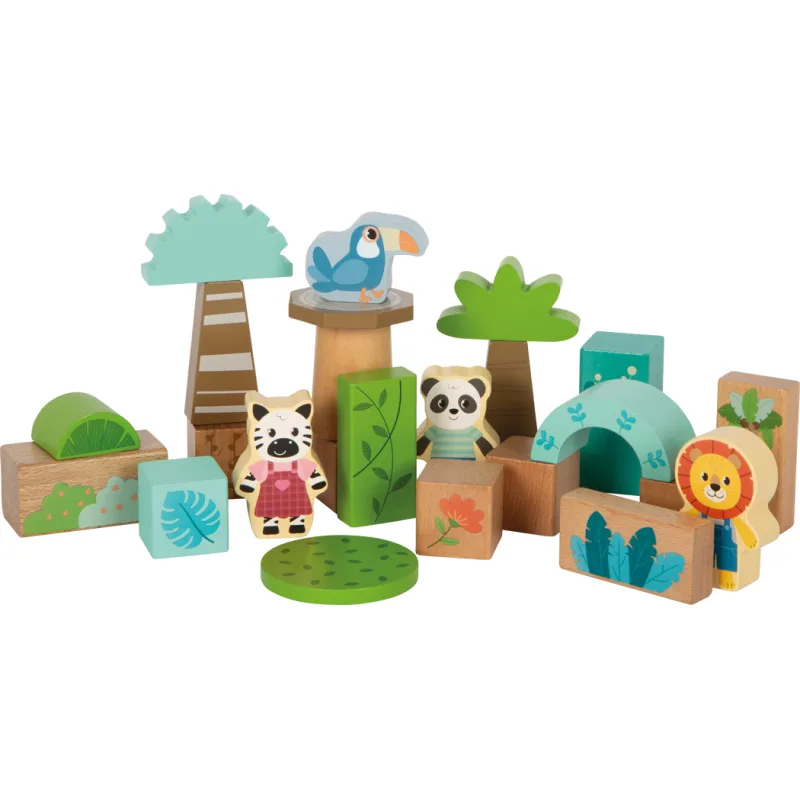 Drevené stavebné kocky Jungle Friends 50 ks
