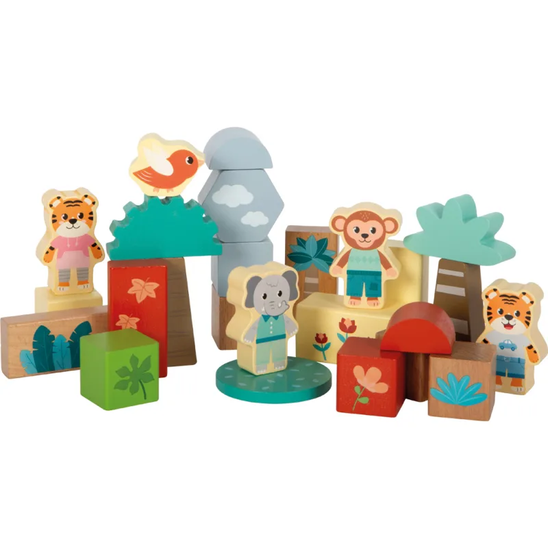 Drevené stavebné kocky Jungle Friends 50 ks