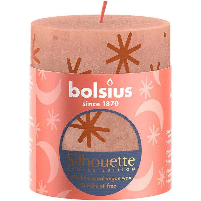 Vianočná sviečka Bolsius Rustic, with print Creamy Caramel, 80/68 mm