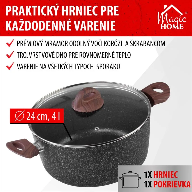 Hrniec MagicHome Black Marble Line, 24 cm, 4,0 l, s pokrievkou