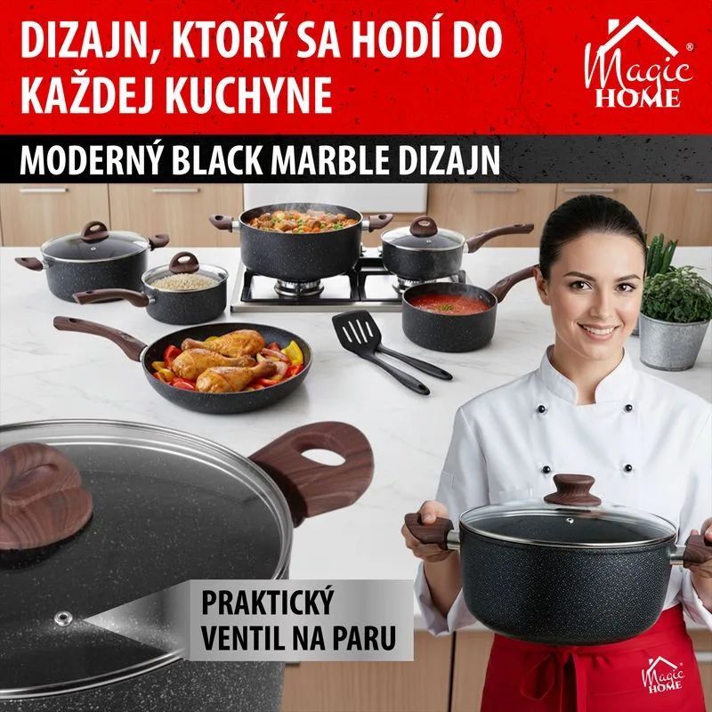 Hrniec MagicHome Black Marble Line, 24 cm, 4,0 l, s pokrievkou