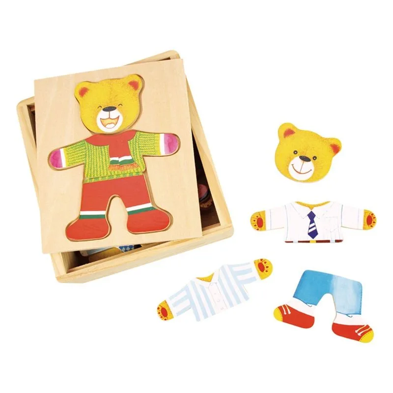 Bigjigs Toys Drevené obliekacie puzzle - Pán Medveď