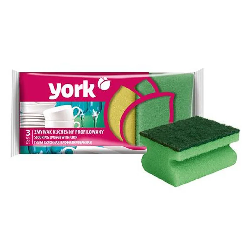 Hubka York 031010, špongia na kuchynský riad, ergonomická, 9x7x4,3 cm, bal. 3 ks