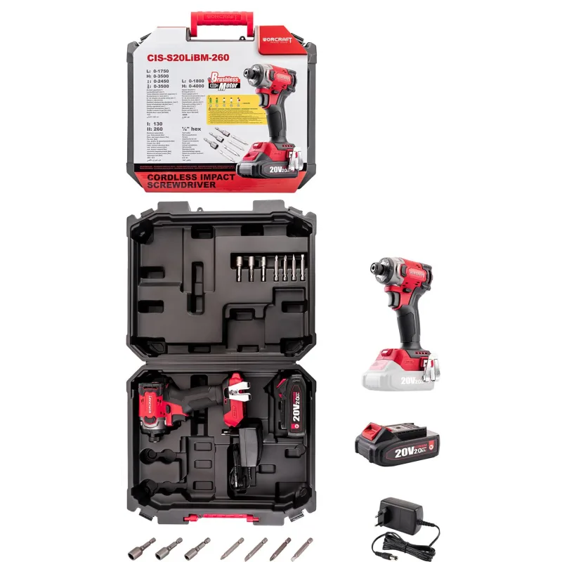 Rázový uťahovák Worcraft CIS-S20LiBM-260 ShareSYS, 20V Li-Ion, bezuhlíkový, SET