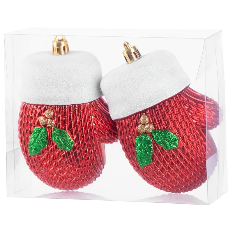 Ozdoba na vianočný stromček sada, 2 ks, 10 cm, rukavice, červené