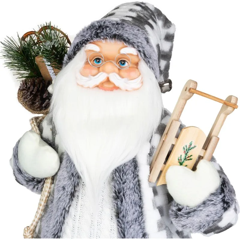 Vianočná dekorácia Santa, biely-šedý, 60 cm