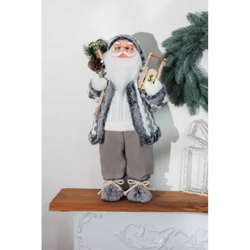 Vianočná dekorácia Santa, biely-šedý, 60 cm