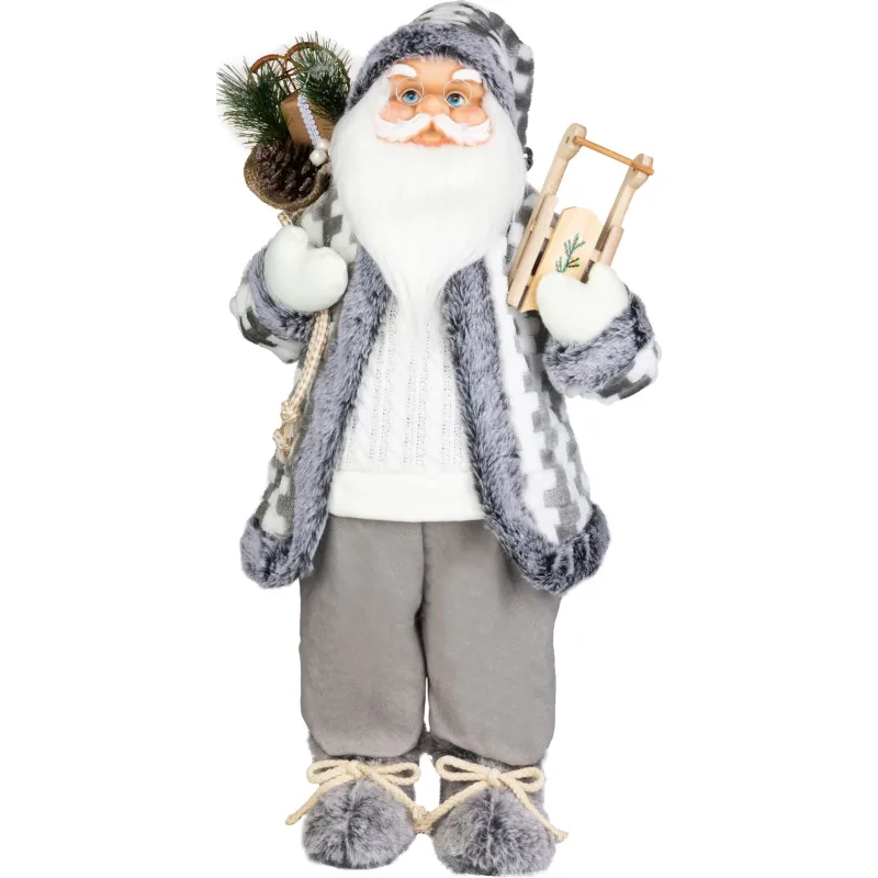 Vianočná dekorácia Santa, biely-šedý, 60 cm