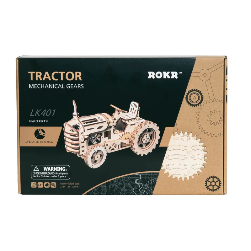 RoboTime Drevené 3D mechanické puzzle Traktor 135 ks