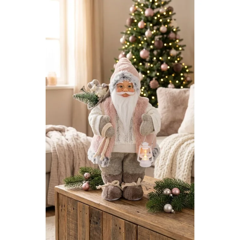 Vianočná dekorácia Santa, s darčekom, ružovo-hnedý, 30 cm