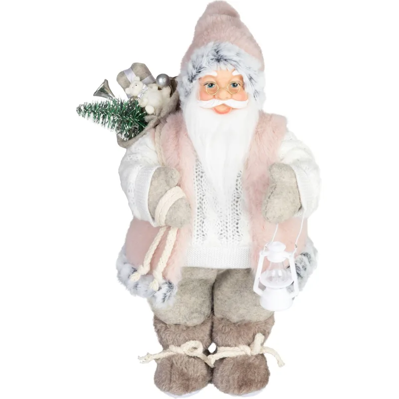 Vianočná dekorácia Santa, s darčekom, ružovo-hnedý, 30 cm