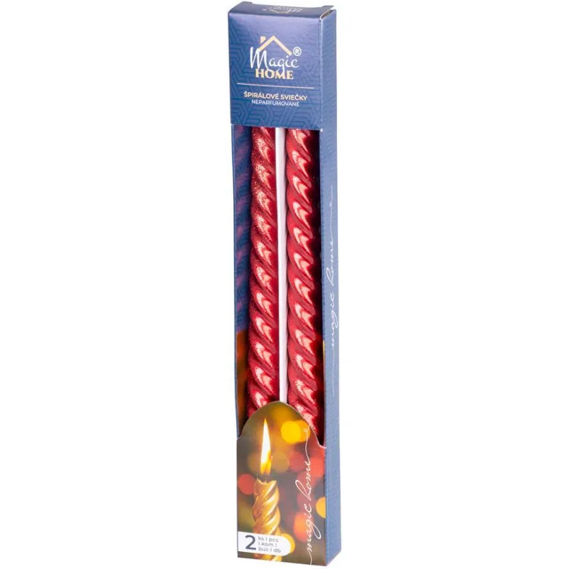 Sviečka MagicHome Vianoce, 25 cm, červená, špirálová, balenie 2 ks