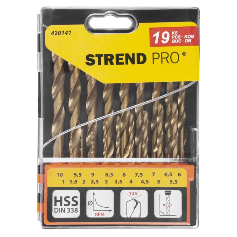Sada vrtákov STREND PRO FD032, 19 dielna, TiN, HSS