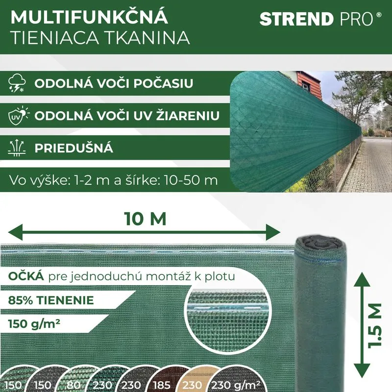 Tieniaca sieť na plot HDPE 85%, 1,5x10 m, zelená