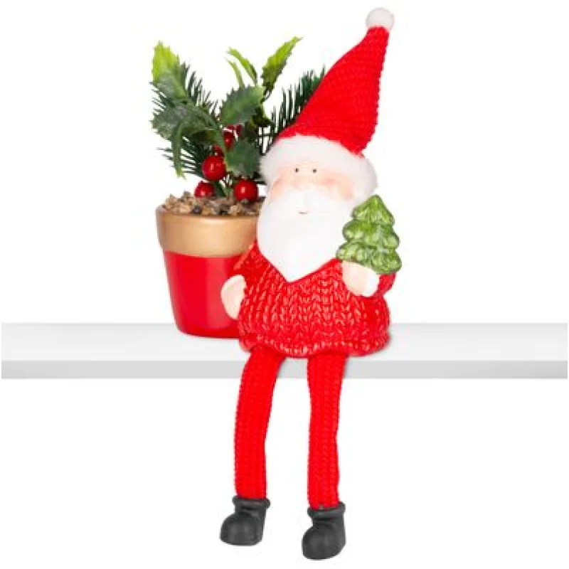 Vianočná dekorácia Santa s kvetináčom, terakota, 24 cm