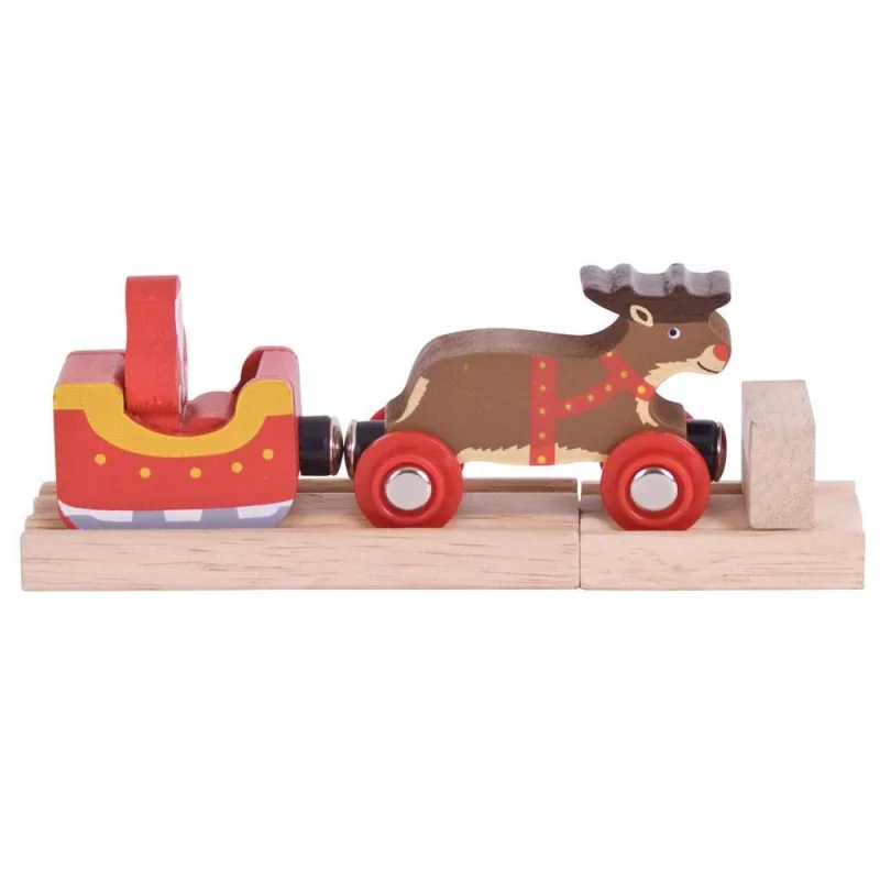Bigjigs Rail Drevené vláčiky - Santa sane so sobom
