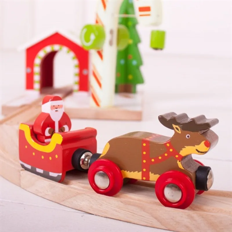 Bigjigs Rail Drevené vláčiky - Santa sane so sobom