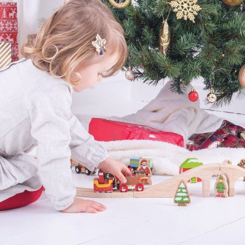 Bigjigs Rail Drevené vláčiky - Santa sane so sobom