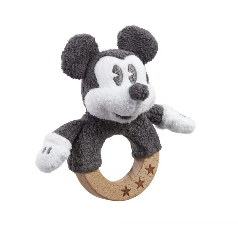 Drevená/plyšová hrkálka Mickey Mouse