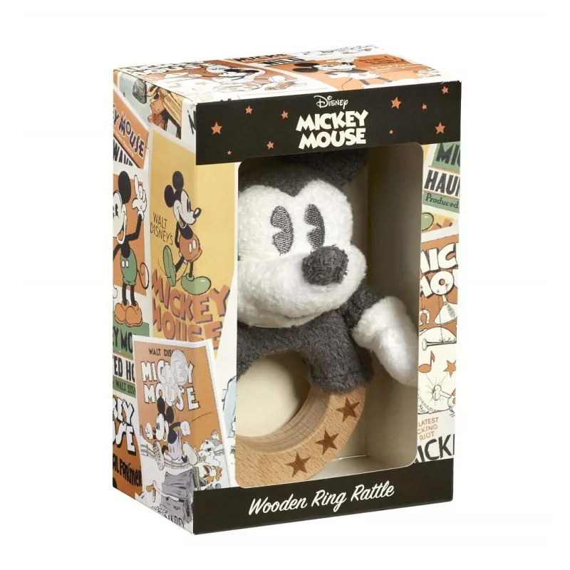 Drevená/plyšová hrkálka Mickey Mouse